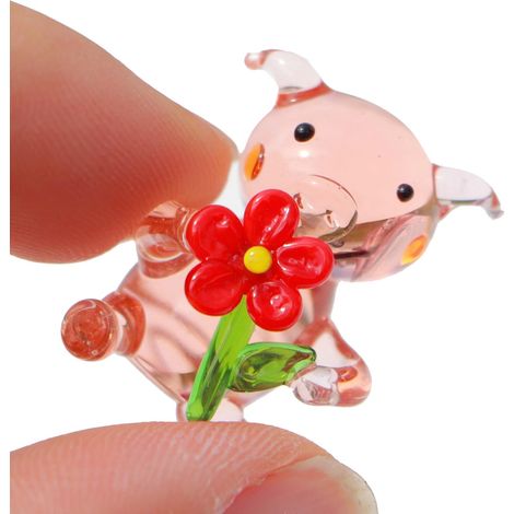 Figurine miniature en verre soufflé à la main en forme de cochon en cristal - Décoration d'intérieur - Figurines de collection 3D pour homme et femme - Fleur (1/5)
