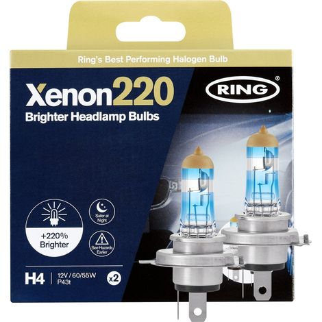 2 AMPOULES H4 12V 60/55W P43t +220% HAUTE PERFORMANCE RING (1/4)