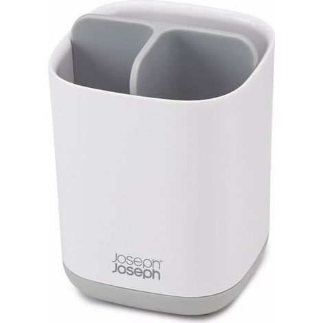 Porte-brosse à dents et dentifrice, compatible avec les brosses à dents électriques et traditionnelles, 3 compartiments, rangement détachable salle de bain- Moyen, blanc/gris (1/3)