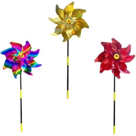 Juego de 3 Molinos de Viento Octogonales en Colores Resistentes para Mascotas, Rojo, Amarillo y Degradado, Molinetes Reflectantes Antipájaros para Balcón y Jardín, Herramienta Ahuyentador (1/5)