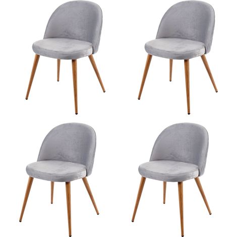 [JAMAIS UTILISÉ] 4x chaise de salle à manger HHG-103, fauteuil, style rétro années 50, en velours, gris clair