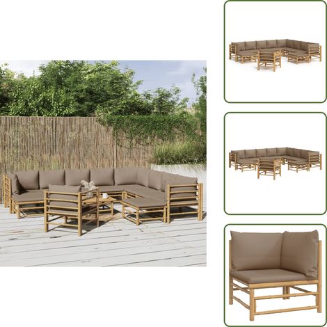 Salon de jardin 12 pcs avec coussins taupe bambou - Salon De Jardin - Mobilier De Jardin - Ensemble De Salon - Meubles De Jardin - Bambou (1/5)