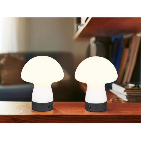 2er SET kleine Akku Tischleuchten aus Glas Weiß satiniert, Höhe 18cm (1/5)