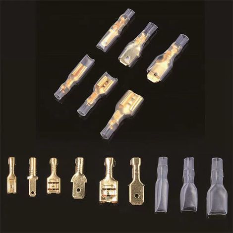 Connecteurs électriques à sortir jaunes, kit de cosse plate mâle femelle 135 pièces, protection transparente, embout 2.8 4.8 6.3 mm, poids 100 g. (1/5)