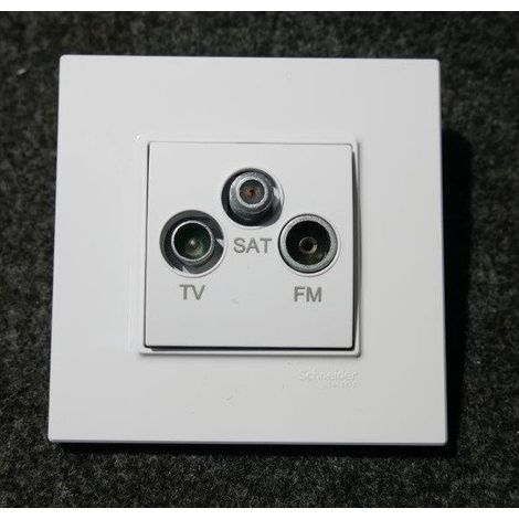 Prise TV-FM-SAT 2 entrees blanc polaire complet avec support et plaque ALTIRA SCHNEIDER (1/2)