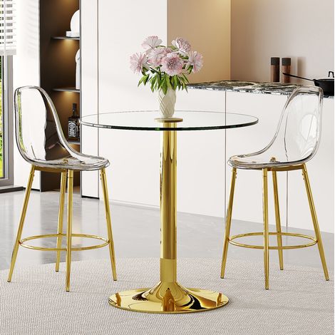 Ensemble table chaises de bar verre 89 cm doré OKMYHOME (1/5)