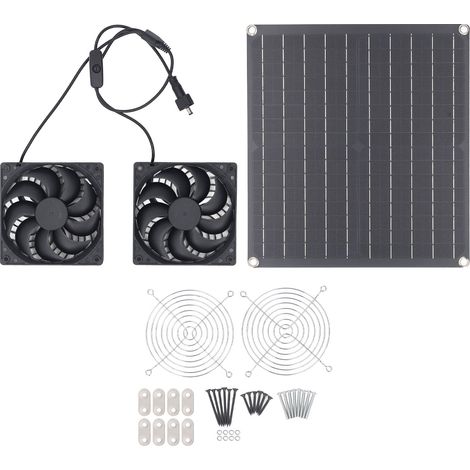 Ventilatore estrattore solare da 25 W e 3200 giri/min con pannello impermeabile IPX7, kit doppio per raffreddamento e ventilazione di rifugi e serre. (1/5)