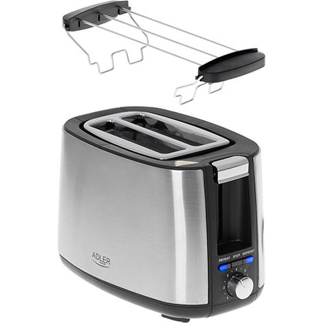 Adler AD 3214 Tostapane Potenza 750 W Numero di slot 2 Materiale del corpo Acciaio inossidabile Argento (1/5)