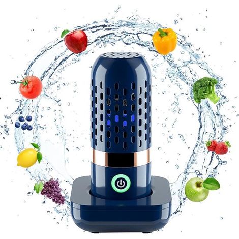 Limpiador ultrasónico de verduras con tecnología de limpieza de iones OH, Recargable por USB, Lavador portátil de frutas y verduras, Azul (1/5)