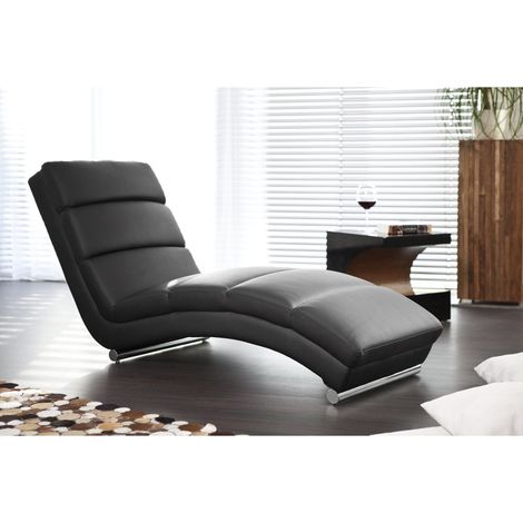 Chaise longue de relaxation ergonomique en similicuir noir avec pieds en métal chromé - PANGIVO (1/5)