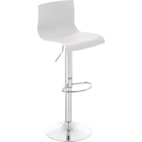 Sgabello bar con poggiapiedi girevole schienale curvo in plastica bianca e metallo cromato 100004936