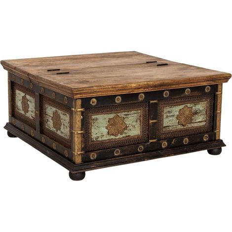 Mesa de centro de madera artesanal negra 100x100x47h cm