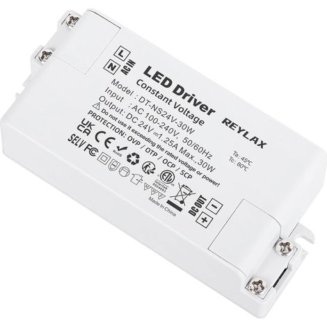 Transformateur LED 24V 30W, Alimentation Basse Tension 220V 1.25A, Driver de Tension Constante pour Bandes, Lampes, Mur et Plafonniers (1/5)