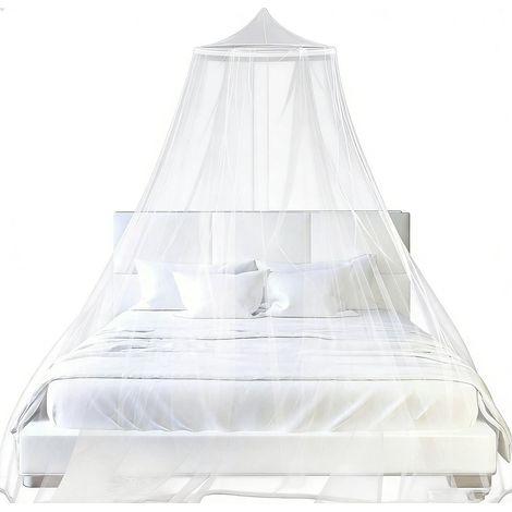 Zanzariera a cupola per letto, baldacchino extra large in rete, con porta singola, da appendere al soffitto, in tessuto leggero, per cameretta bambini, colore bianco.