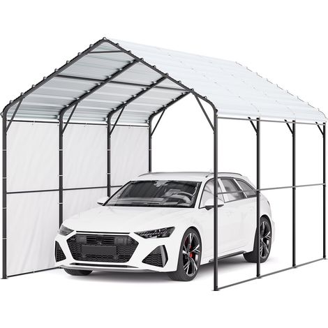 Abri de voiture en métal robuste, 3 x 4,5 m, abri de garage extérieur avec cadre et toit en acier galvanisé, auvent pour voiture multi-usage avec parois latérales amovibles, pour pick-up, bateau (1/5)