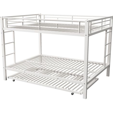 Weiße Kinder-Etagenbett aus Metall 140 x 200 cm mit Ausziehbett und hohen Schutzgittern (1/5)
