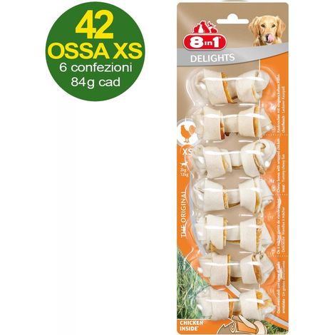 42 Ossa Delight taglia XS con carne di pollo - OFFERTA RISPARMIO 6 confezioni da 7 ossa ciascuna