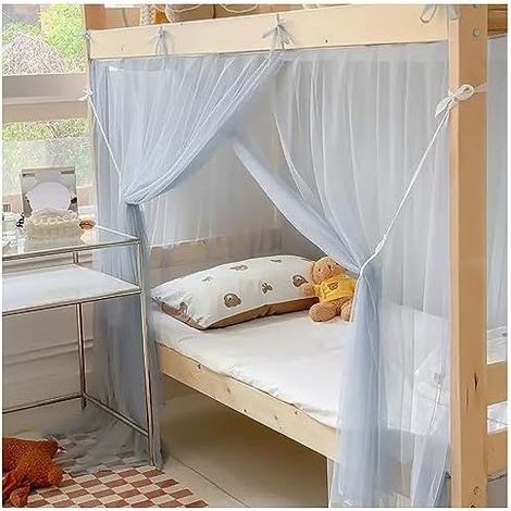 Moustiquaire lit à baldaquin Rideaux de lit à baldaquin Simples pour lit superposé inférieur Rideau Cadre à baldaquin pour dortoir d'étudiants,Blue Gray,90cm (1/5)