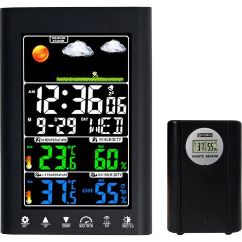 Station météo numérique avec capteurs de température,weather station, d'humidité, de vitesse du vent et de précipitations,Noir (1/4)