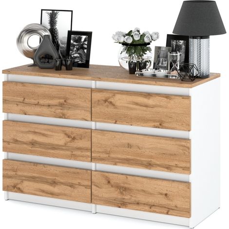 Commode 100 cm en chêne Wotan blanc – 6 tiroirs – Meuble TV, buffet, armoire – Design moderne et ergonomique