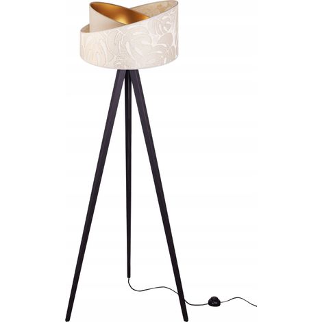 LAMPADA DA TERRA CON TREPPIEDE E PARALUME IN LEGNO (1/5)