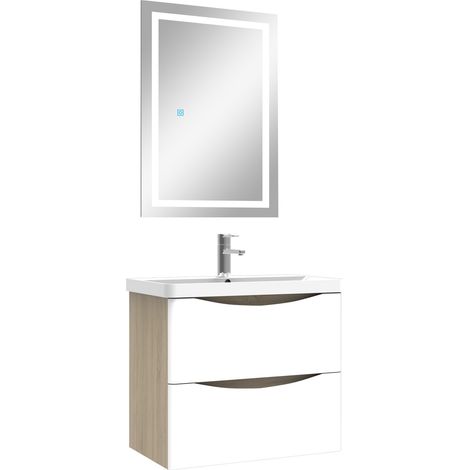 Aica Ensemble meubles Salle de Bain 60cm simple vasque + Miroir Lumineux (1/5)