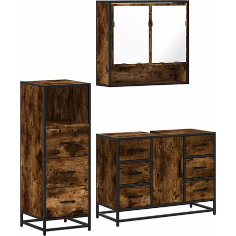 Maison Exclusive - Set Mobili da Bagno 3 pz Rovere Fumo in Legno Multistrato