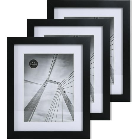 Lot de 3 cadres photo, 20 x 25 cm, en bois MDF, noirs, avec verre acrylique, pour photos 15 x 20 cm avec passe-partout ou 20 x 25 cm, sans passe-partout (1/5)