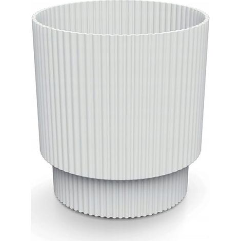 Weißer gerippter Kunststoff-Blumentopf auf einem Stiel, 13,8 x 12,8 cm, Milly Round-Abdeckung