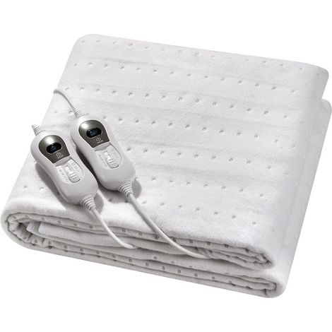Calientacamas eléctrico, Bienestar, Duo 160x140 cm con 60/120W, 3 niveles de temperatura, 2 controles independientes, autoapagado, tejido lavable, color blanco (1/3)