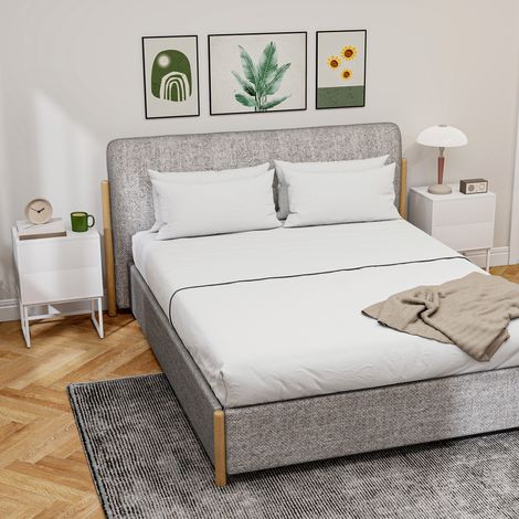 Pack de 2 Mesitas de Noche Estrechas con 2 Cajones Apertura por Presión y Patas de Acero 40x30x55 cm Blanco (1/5)