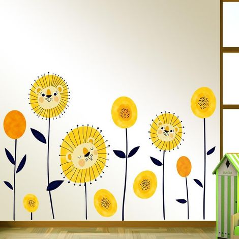 Sticker mural imperméable tournesol pour chambre à coucher, décoration TV (1/4)