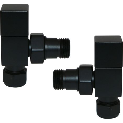Angled Manual Valves 15mm Pair for Bathroom Heated Towel Rail Radiator Black (1/3)