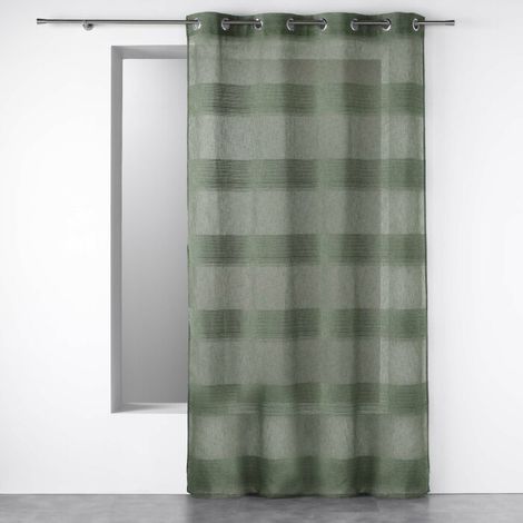 Voilage a oeillets 140 x 240 cm effet lin tisse fils chenille terraza Kaki (1/4)
