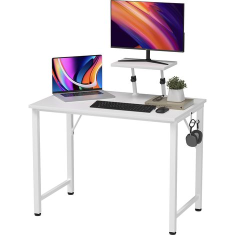 Bureau Multifonction en Bois Massif avec Support Écran & Porte-Casque - 80x40x75cm, Design Moderne pour Étude/Bureau/Repas - Structure Robuste & Organisation Intelligente (1/5)