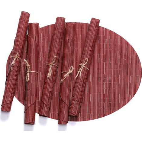 Set de table ovale – lot de 6 vinyle lavable – résistant chaleur et antidérapant – écologique – pour cuisine et table – Rouge (1/5)
