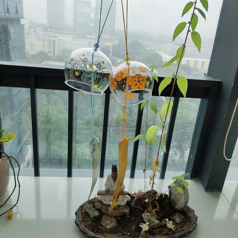 Lot de 2 carillons à vent japonais suspendus pour jardin - Décoration artisanale suspendue (1/5)