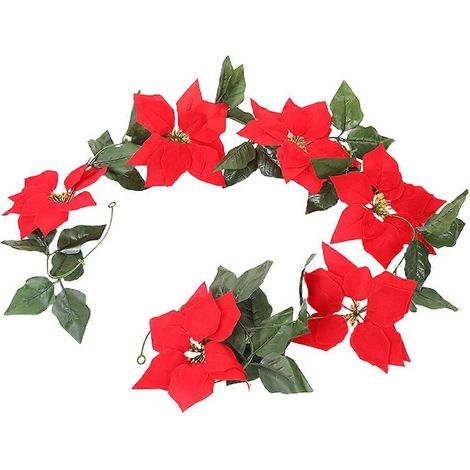 Guirlande de Noël décorative en rotin rouge à fleurs, 3 pièces, 2 m (1/5)