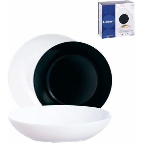 Luminarc Apy 18-teiliges Geschirrset in modernem Schwarz-Weiß aus bruchsicherem Glas