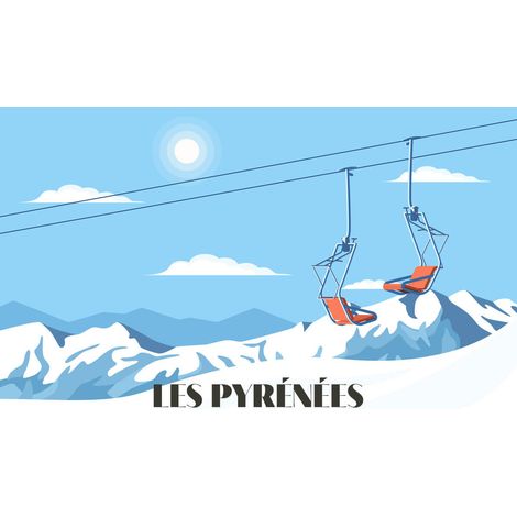 Tableau sur toile illustration télésiège Pyrénées 30x45 cm - Impression sur Toile Murale Décorative - Image imprimée en HD sur Toile - Toile sur Châssis en Bois FSC - Fabriqué en France (1/5)