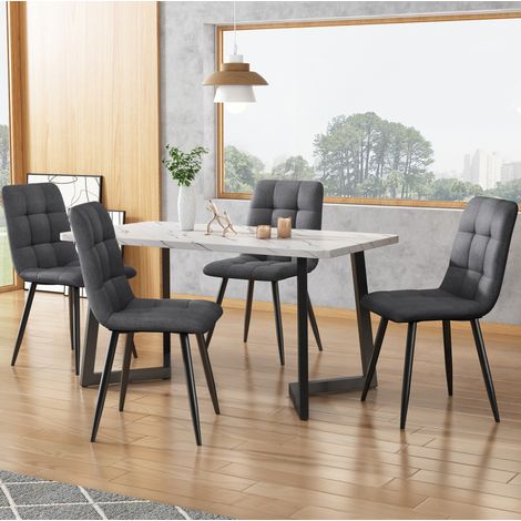 Silla de comedor tapizada de 4 piezas, gris oscuro, con respaldo alto y patas de metal HAVRYA (1/5)