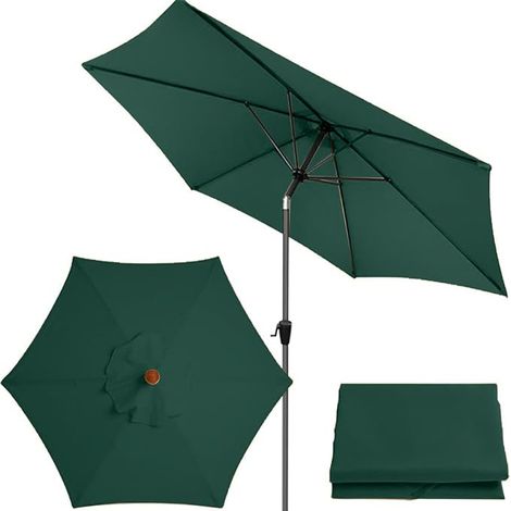 Toldo de repuesto para sombrilla de jardín, apto para mesas y sillas de exterior (solo lona), verde oscuro, 2 metros, 6 varillas. (1/5)