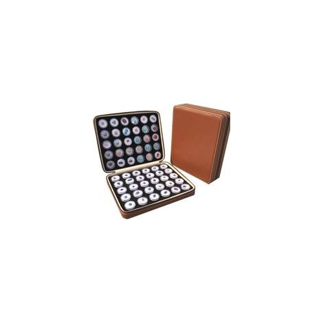 Caja de presentación marrón para 60 diamantes de piedras preciosas, caja de almacenamiento de colección de cuero.