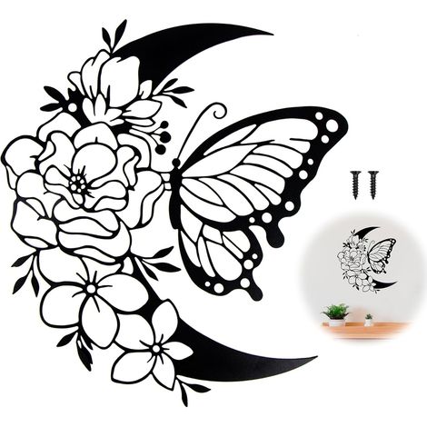 Metallhandwerksdekoration, Pflanzen und Tiere, Pendel, Silhouette aus schwarzem Metall, Schmetterlingsblumen