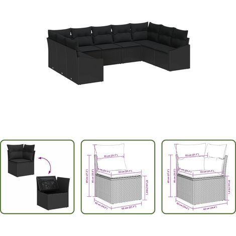 Gartenmöbel - Gartensofa-set mit Speicher 9 pcs Schwarz Poly-Rattan (1/5)