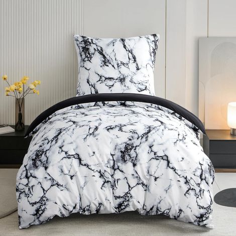 Bettwäsche-Set 155x220 cm Marmor Schwarz Mikrofaser Bügelfrei mit Kissenbezug 80x80 cm