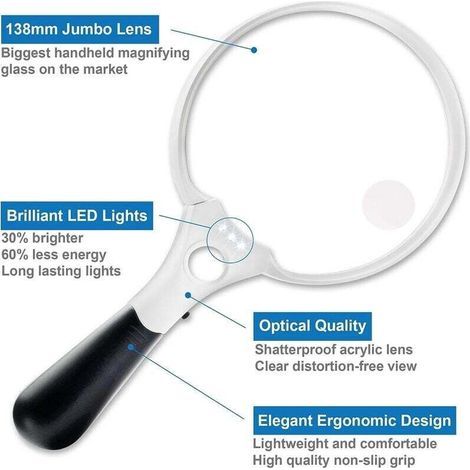Grande Loupe avec Éclairage à LED - Lentilles de Grossissement 2X 4X 25X - Meilleure Loupe Géante avec Lumière pour la Lecture, l’Exploration, l’Inspection, Cartes du Monde, Journaux, et Bijoux