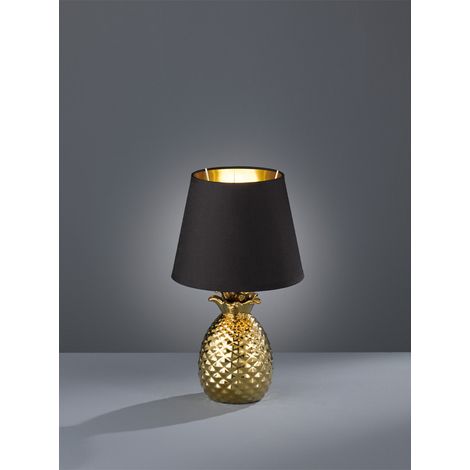 LED Tischleuchte Keramik Ananas Gold mit Stoffschirm Schwarz Gold, Höhe 35cm (1/5)