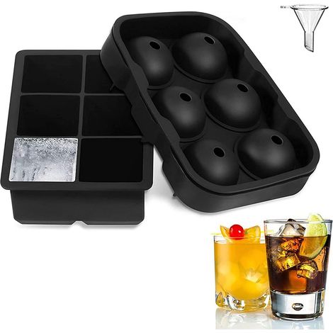 Lot de 2 bacs à glaçons en silicone, Gros Glaçon avec Couvercle, DIY Chocolat moule pour cocktails carrés faciles à retirer,Ice Cubes Tray, Moules à Glaçons pour L'eau, Whisky, Gin,Sans BPA (1/5)