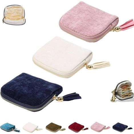 3-teiliges Reise-Schmuckset, Schmuckbeutel mit Reißverschluss, tragbarer Schmuckorganizer, Samt-Schmuckbeutel mit Reißverschluss und Quasten, Ohrringe, Halsketten. (1/3)